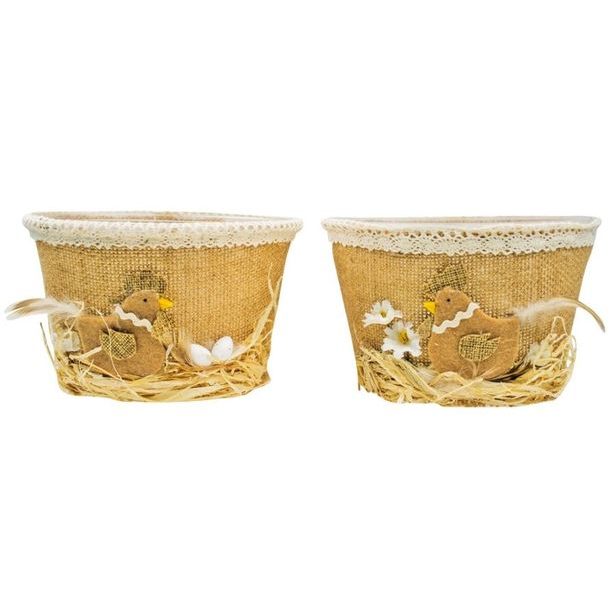 dekorace KOŠÍK d14cm, sázecí, juta+krajka