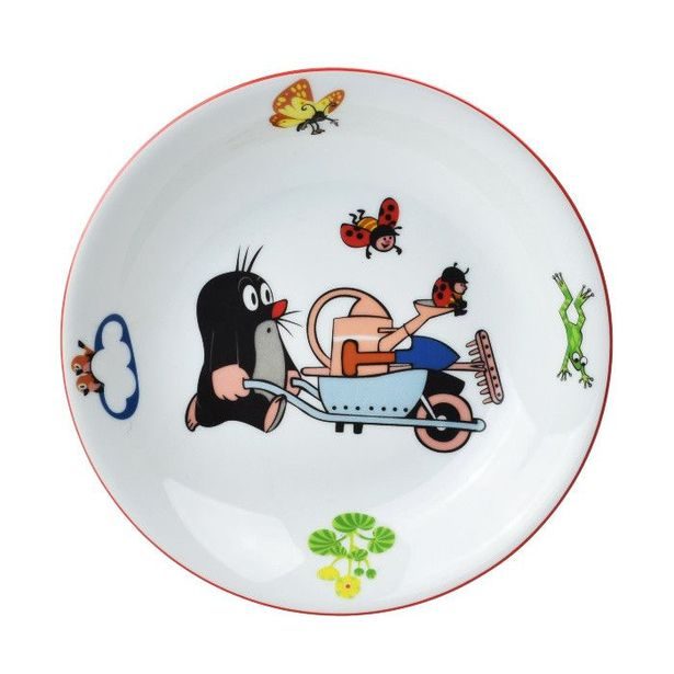 talíř d20cm hluboký, KRTEK a kolečko, dětský,český porc.