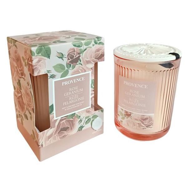 Provence SVÍČKA VE SKLE RŮŽOVÁ PELARGÓNIE 7.9X10.6CM 230G_hamashop