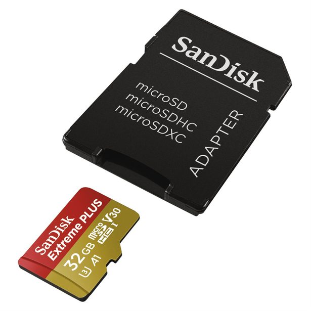 SanDisk Extreme Plus micro SDHC 32 GB 100 MB/s A1 Class 10 UHS-I V30, adapter NÁHRADA ZA 173366