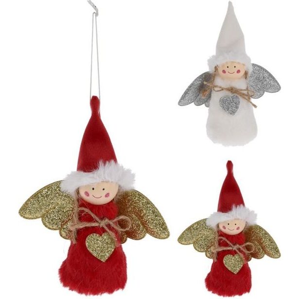 závěs anděl 14cm, 2druhy, textil, dek.