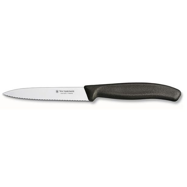 nůž 10cm kuch., vlnk.čepel, špička, ČERNÝ VICTORINOX