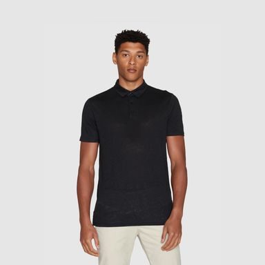 KnowledgeCotton Apparel Linen Polo — Black Jet