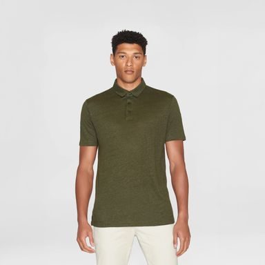 KnowledgeCotton Apparel Linen Polo — Forest Night