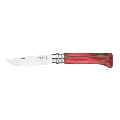 Nóż składany Opinel VRI N°08 Inox z laminowaną brzozową rękojeścią (czerwony)