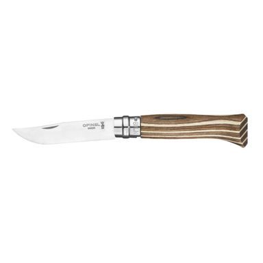 Nóż składany Opinel VRI N°08 Inox z laminowaną brzozową rękojeścią (brązowy)