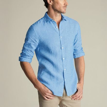 Charles Tyrwhitt Pure Linen Shirt — Ocean Blue