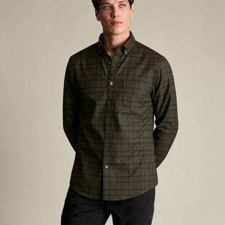 Charles Tyrwhitt Non-Iron Twill Check Shirt — Olive Green / Navy