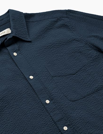 forét Maple Seersucker Shirt — Navy