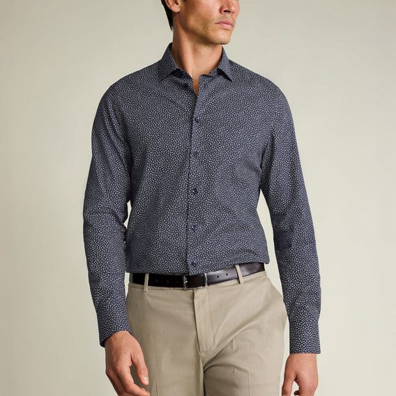 Charles Tyrwhitt Non-Iron Stretch Print Shirt — Navy