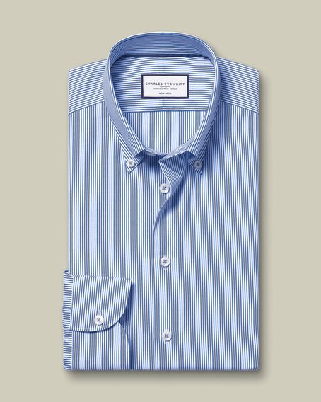Charles Tyrwhitt Button-Down Non-Iron Stretch Oxford Stripe Shirt — Cobalt Blue