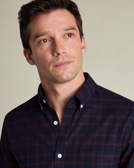 Charles Tyrwhitt Non-Iron Twill Check Shirt — Navy Blue / Rust