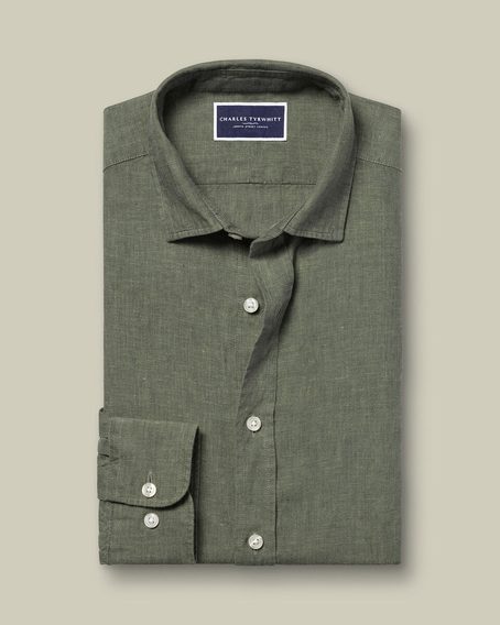Charles Tyrwhitt Pure Linen Shirt — Olive Green