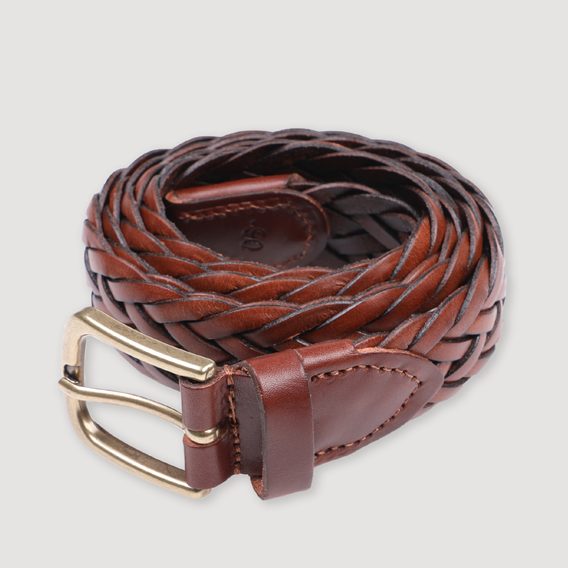 Brooksfield Leather Wowen Belt — Cognac