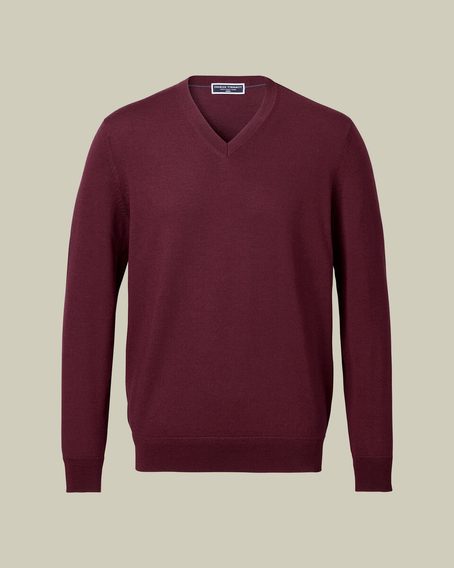 Charles Tyrwhitt Pure Merino V-Neck Jumper — Burgundy