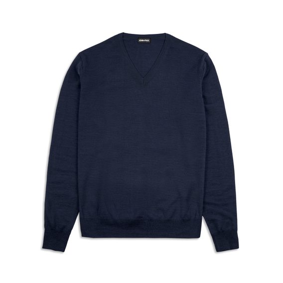 Lekki sweter John & Paul z wełny merino - navy (V-neck)