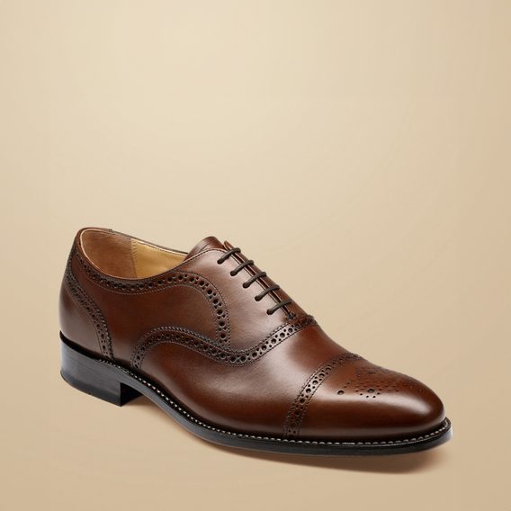 Charles Tyrwhitt Leather Oxford Brogue Shoes — Dark Tan