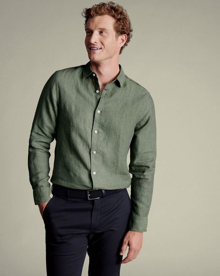 Charles Tyrwhitt Pure Linen Shirt — Olive Green