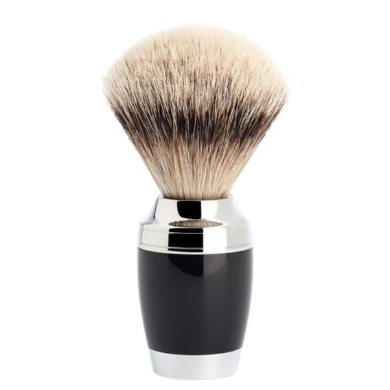 Střední štětka na holení Mühle STYLO z jezevčích štětin (silvertip badger, černá pryskyřice)