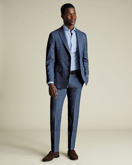 Charles Tyrwhitt Ultimate Performance Checked Suit Trousers — Steel Blue