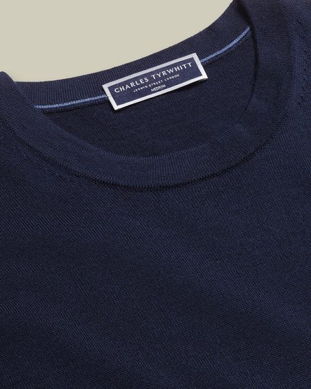 Charles Tyrwhitt Merino Crew Neck Jumper — Navy