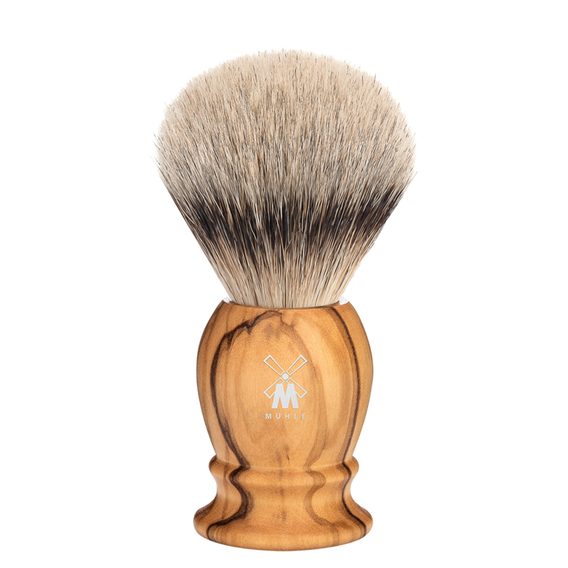 Mały pędzel do golenia Mühle Classic z włosia borsuczego (silvertip badger, drzewo oliwne)