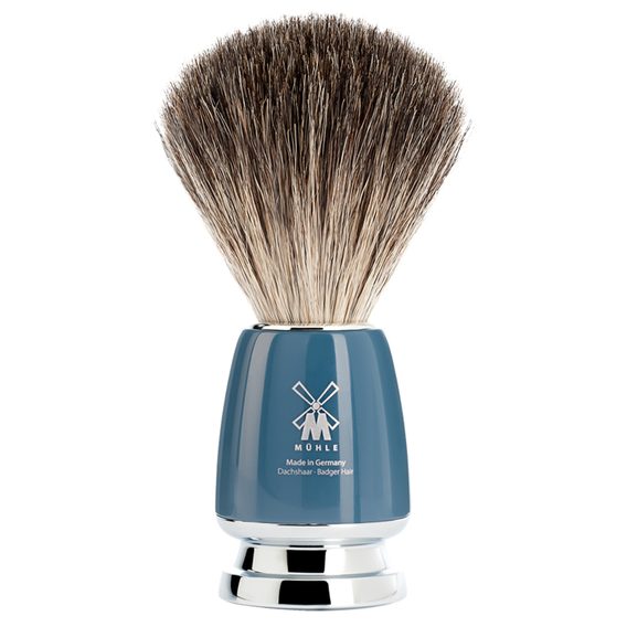 Średni pędzel do golenia Mühle Rytmo z włosia borsuczego (pure badger, niebieska żywica)