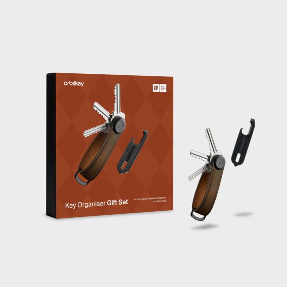 Orbitkey Key Organiser Crazy Horse + Multitool V2 Set — Oak Brown