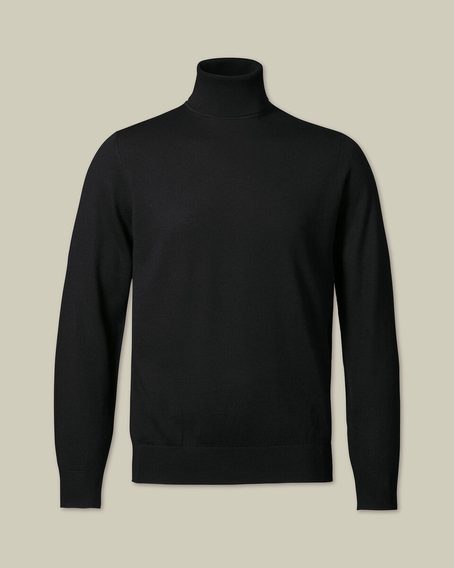 Charles Tyrwhitt Pure Merino Roll Neck Jumper — Black