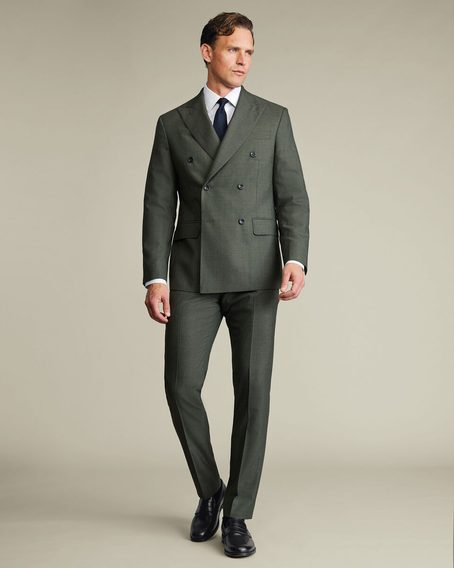 Charles Tyrwhitt Double Breasted Ultimate Performance Sharkskin Suit Jacket — Sage Green