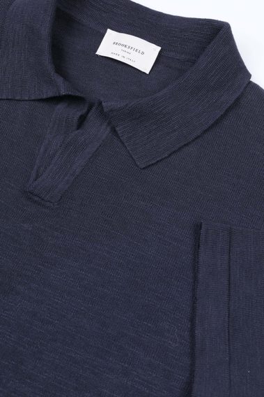 Brooksfield Single Jersey Sweater Polo — Navy