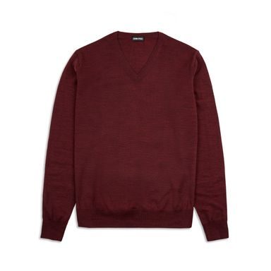 Pulover ușor John & Paul din lână merino - bordo (V-neck)