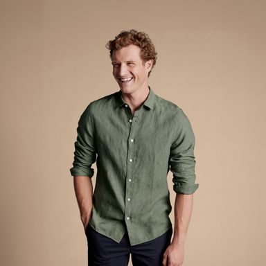 Charles Tyrwhitt Pure Linen Shirt — Olive