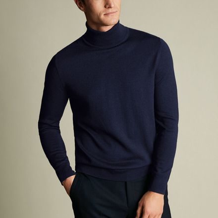Charles Tyrwhitt Pure Merino Roll Neck Jumper — Navy