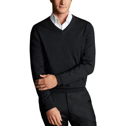 Charles Tyrwhitt Merino V-Neck Jumper — Charcoal