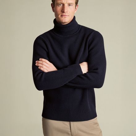 Charles Tyrwhitt Pure Merino Chunky Roll Neck Jumper — Navy