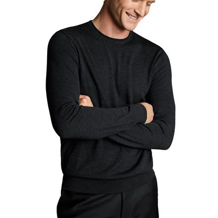 Charles Tyrwhitt Merino Crew Neck Jumper — Charcoal