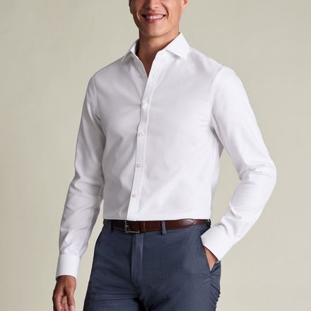 Charles Tyrwhitt Non-Iron Stretch Burlington Weave Cutaway Slim Fit Shirt — White