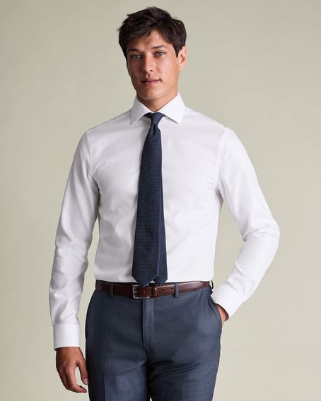 Charles Tyrwhitt Non-Iron Stretch Burlington Weave Cutaway Slim Fit Shirt — White