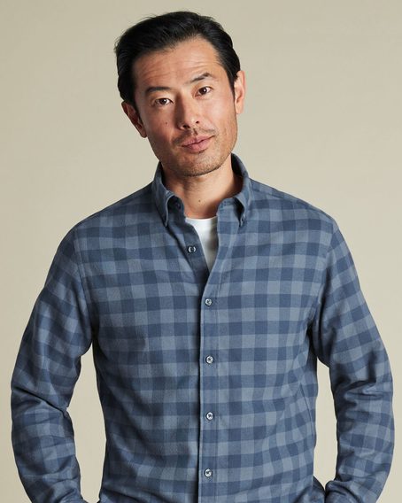 Charles Tyrwhitt Button-Down Flannel Gingham Shirt — Steel Blue