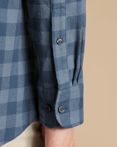 Charles Tyrwhitt Button-Down Flannel Gingham Shirt — Steel Blue
