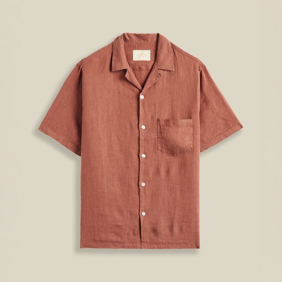 Portuguese Flannel Linen Camp Collar — Terracotta