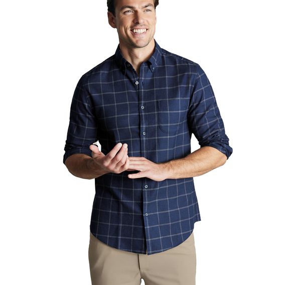 Charles Tyrwhitt Non-Iron Twill Windowpane Check Shirt — Ink Blue