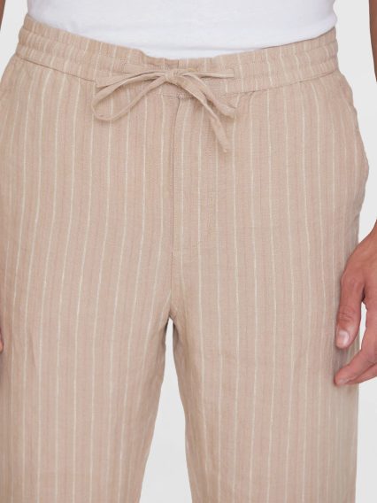 KnowledgeCotton Apparel Loose Striped Linen Pants — Beige