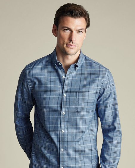 Charles Tyrwhitt Non-Iron Twill Plaid Check Shirt — Indigo Blue