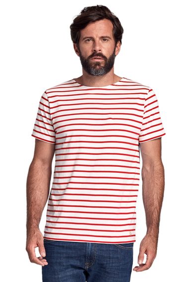 Tricou ușor cu dungi Armor Lux Hoëdic - White / Dark Red