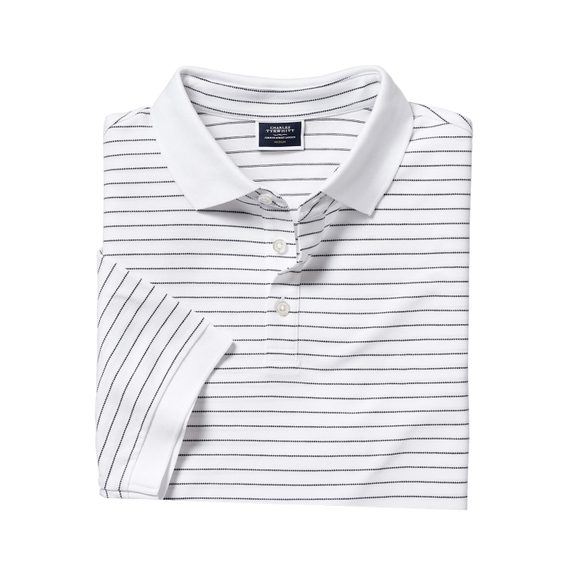 Charles Tyrwhitt Pique Polo — White/Navy Stripe