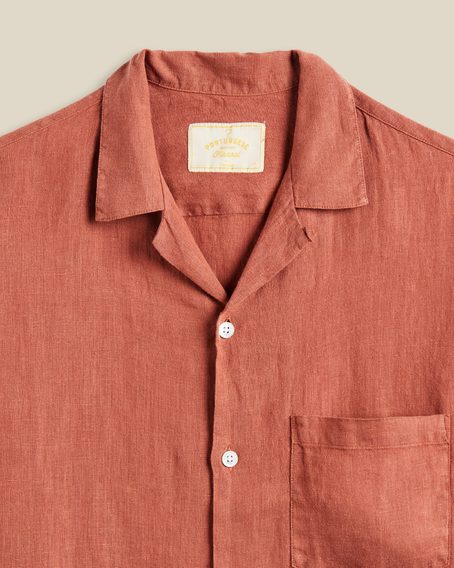 Portuguese Flannel Linen Camp Collar — Terracotta