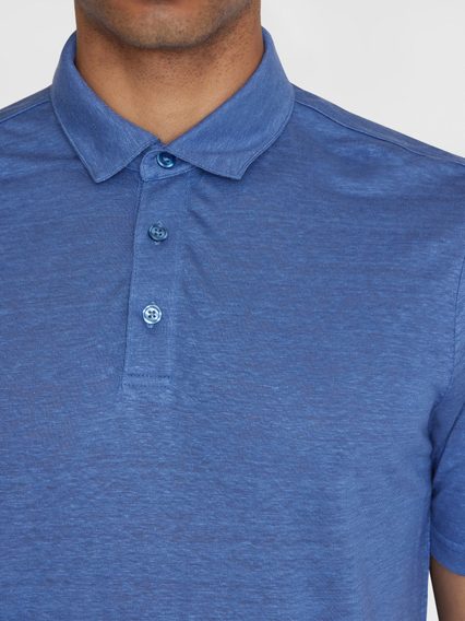 KnowledgeCotton Apparel Linen Polo — Moonlight Blue