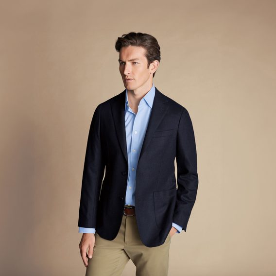 Charles Tyrwhitt Unstructured Wool Twill Jacket — Navy